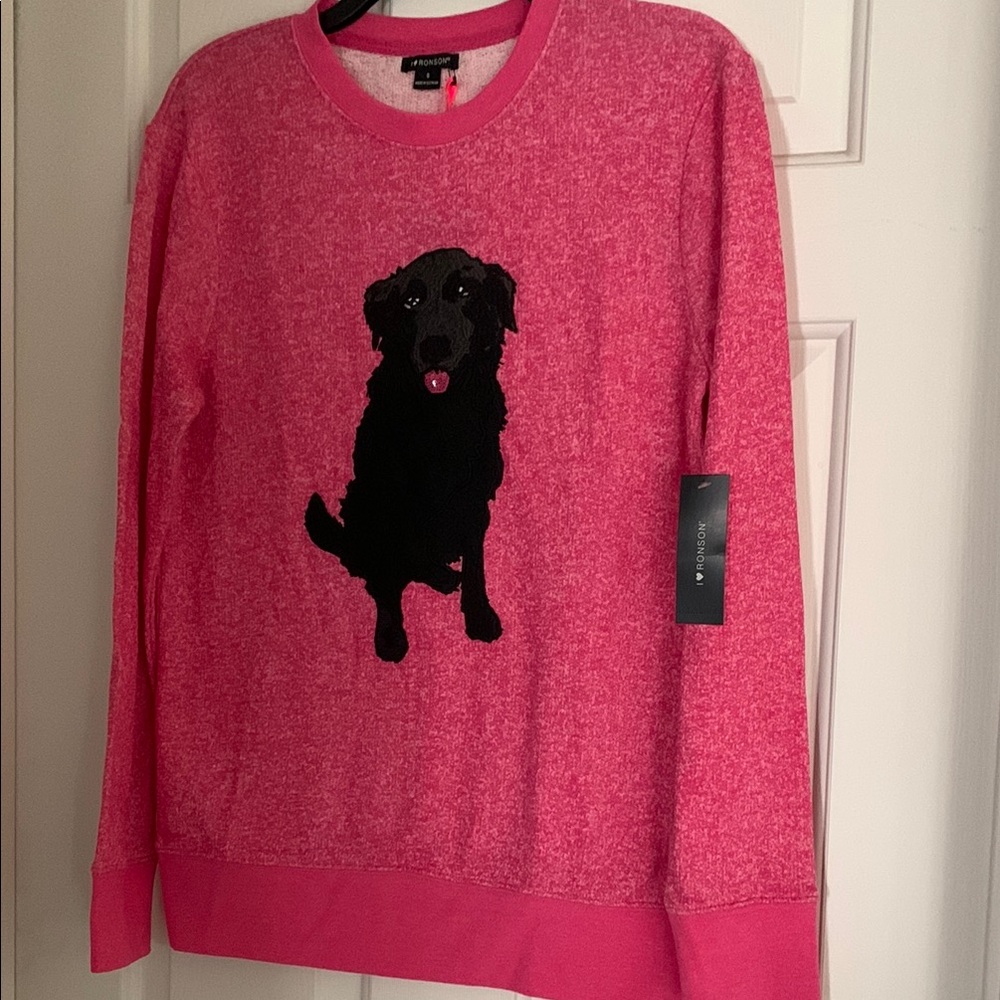 I Heart Ronson Pink Crewneck With Black Dog Design